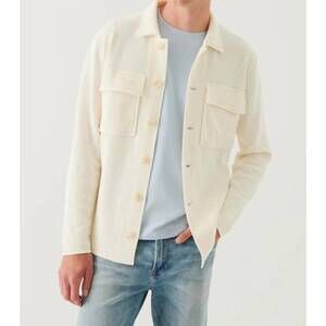 NEW PATRICK ASSARAF button front patch pocket knit jacket in off white